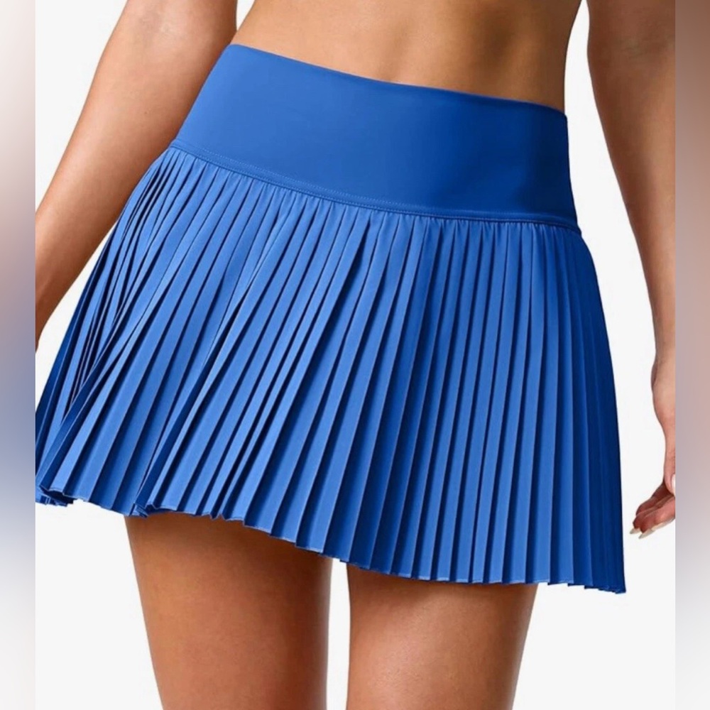 SANTINY Pleated Tennis Skirt Skort Women Pockets Womens High Waisted Blue Small